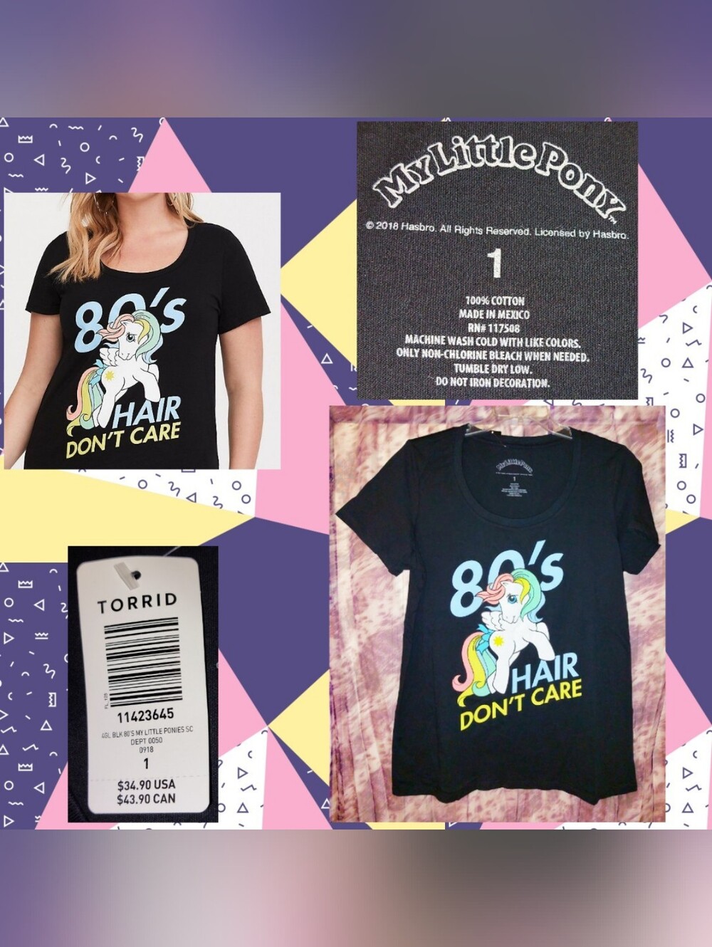 Torrid brand Black/Multicolors My Little Pony Scoop Neck Slim Fit Tee 1|1X|14/16